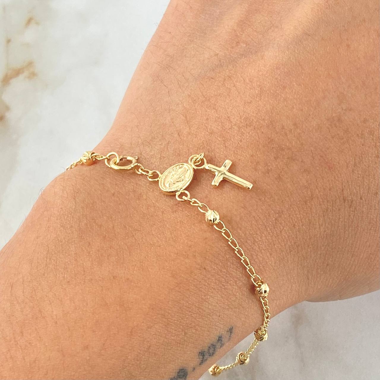 Bracelet Denarius Virgin Miraculous Cross 2.25gr / 17cm / 18K Yellow Gold