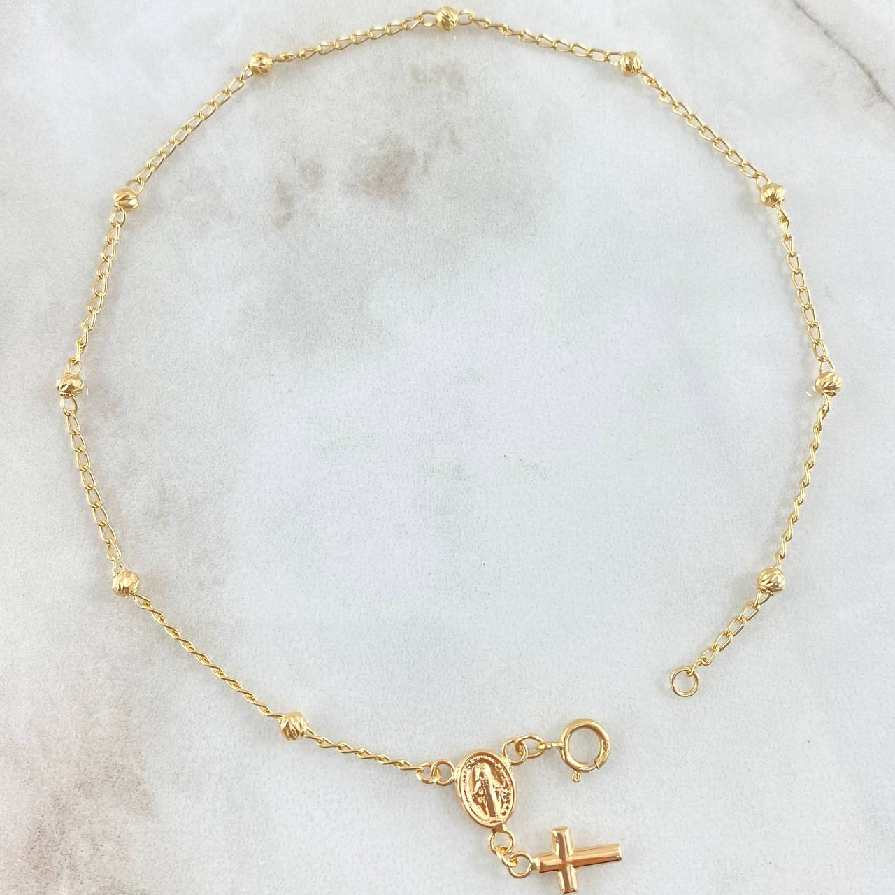 Denario Virgin Miraculous Cross Anklet 2.7gr / 24cm / 18K Yellow Gold