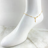 Denario Virgin Miraculous Cross Anklet 2.7gr / 9.6in / 18K Yellow Gold