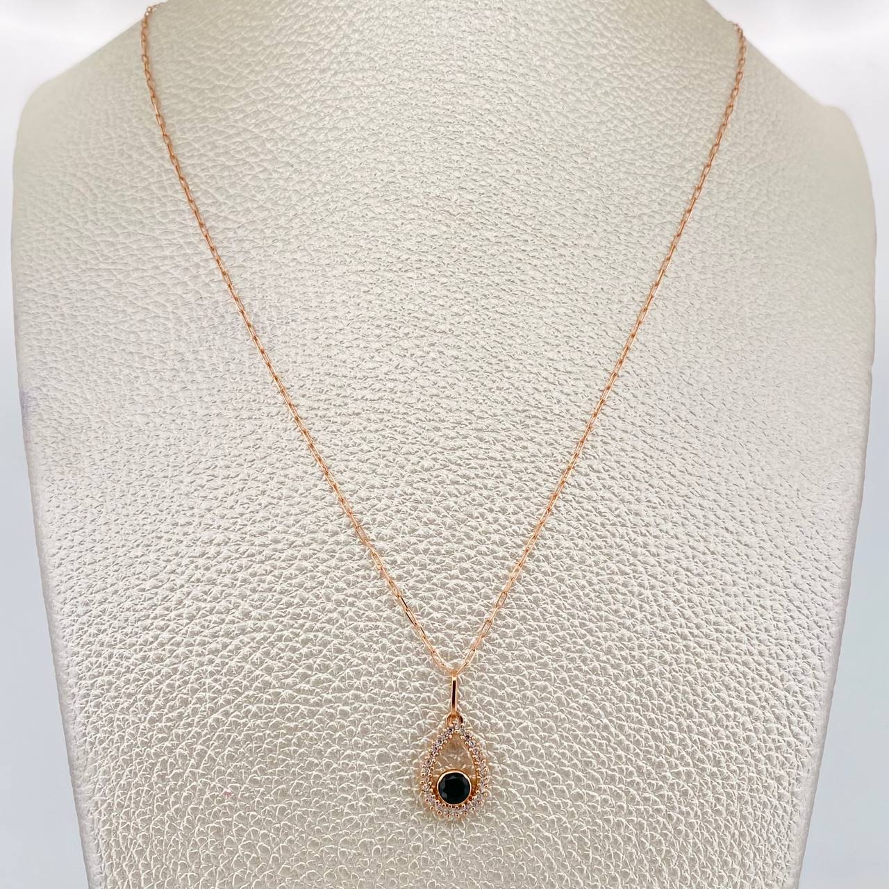 Set Paperclip Chain + Halo Drop Pendant / 1.95g / 18 in Rose Gold 18K