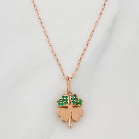 Paperclip Chain Set + Clover Pendant / 2.05g / 18 in Rose Gold 18K
