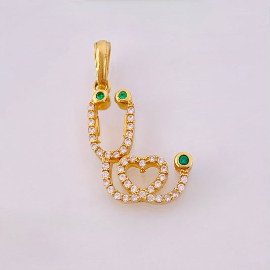 Pendant Stethoscope 2.3gr / 2.8cm / White Green Zircons 18K Yellow Gold *