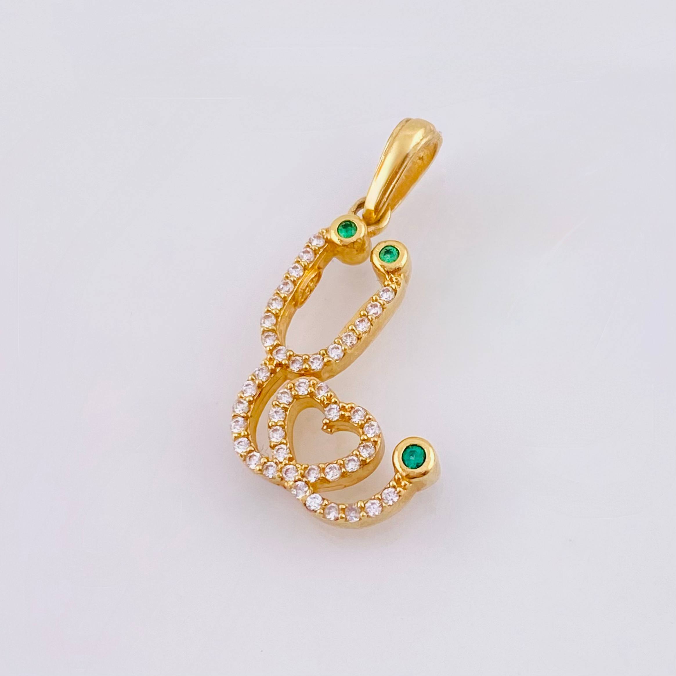 Dije Estetoscopio 2.3gr / 2.8cm / Circones Blancos Verdes Oro Amarillo 18K *