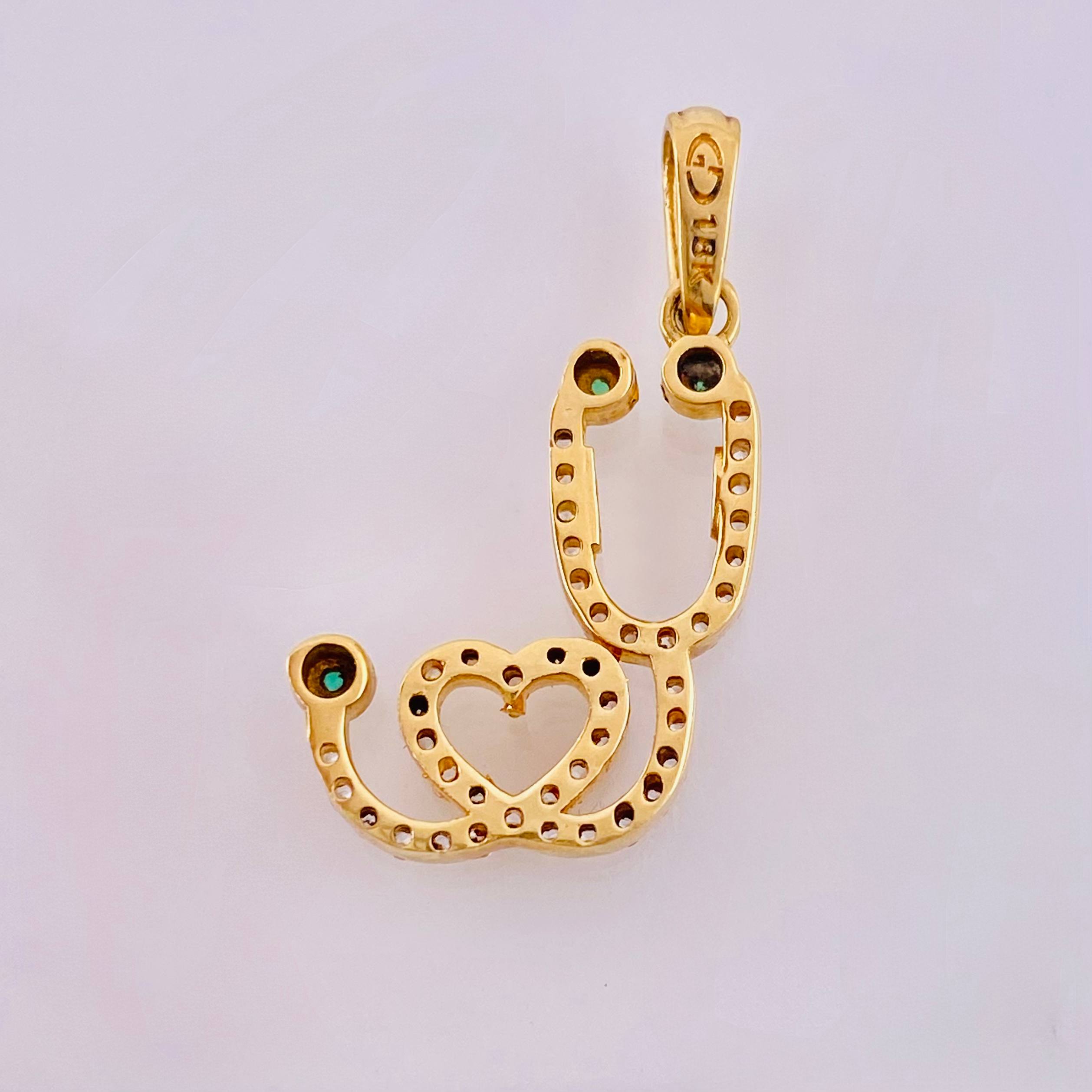 Dije Estetoscopio 2.3gr / 2.8cm / Circones Blancos Verdes Oro Amarillo 18K *