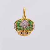 Dije Hongo Animado 2.3gr / 2cm / Circones Blancos Verdes Oro Amarillo 18K *