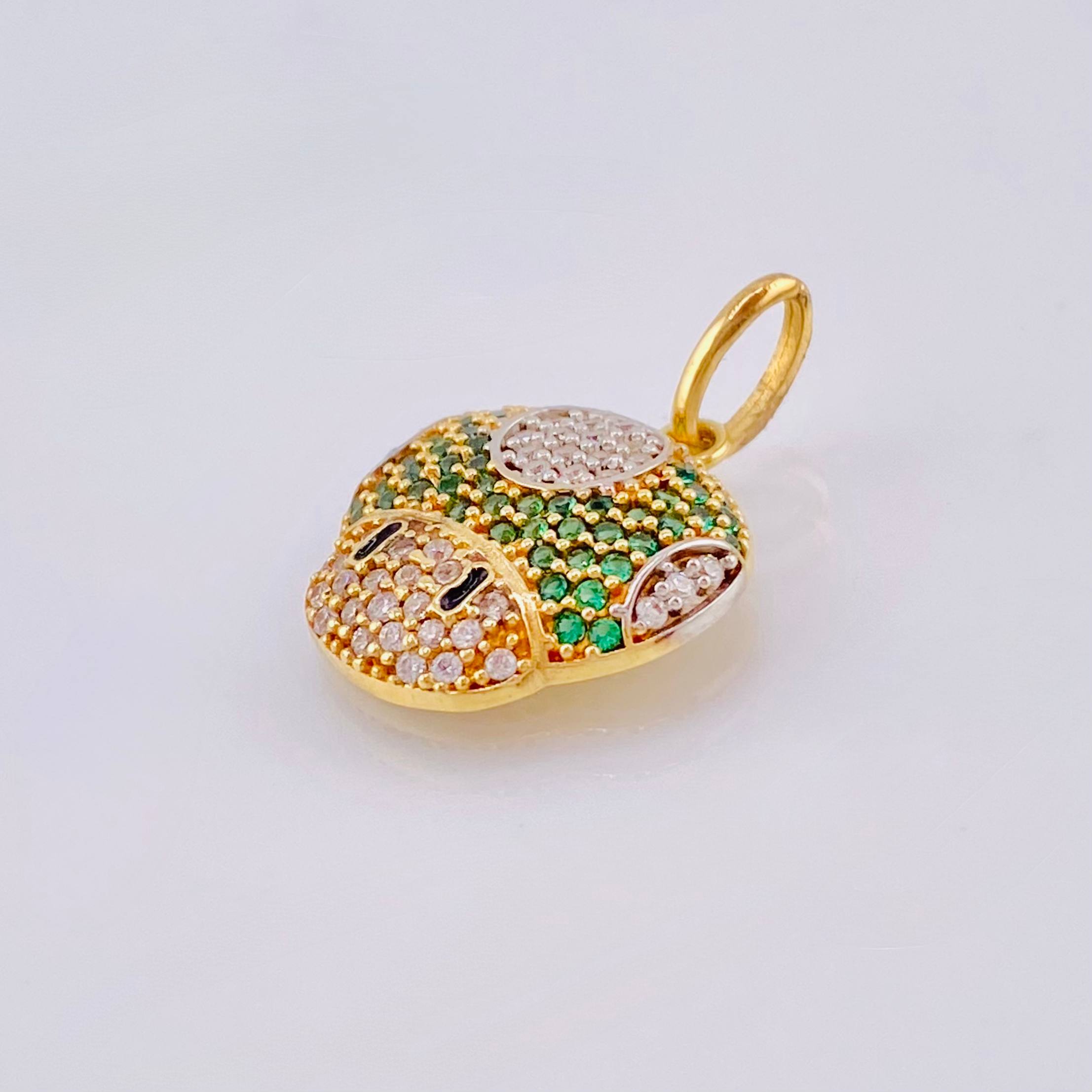 Dije Hongo Animado 2.3gr / 2cm / Circones Blancos Verdes Oro Amarillo 18K *
