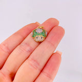 Dije Hongo Animado 2.3gr / 2cm / Circones Blancos Verdes Oro Amarillo 18K *