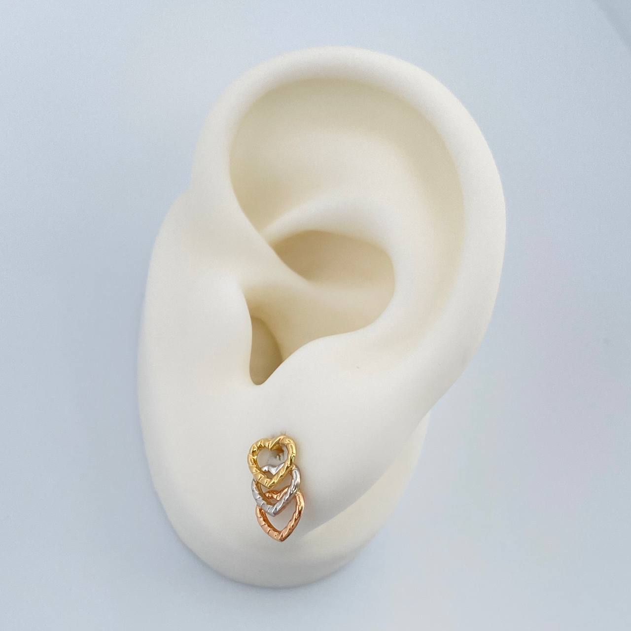 Three Hearts Stud Earrings 0.65gr / 6.1mm Three Golds 18K %