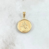 Pendant Sacred Heart Of Jesus - Virgin Of Carmen 2.2gr / 3cm / Matte Cutout Circle 18K Yellow Gold