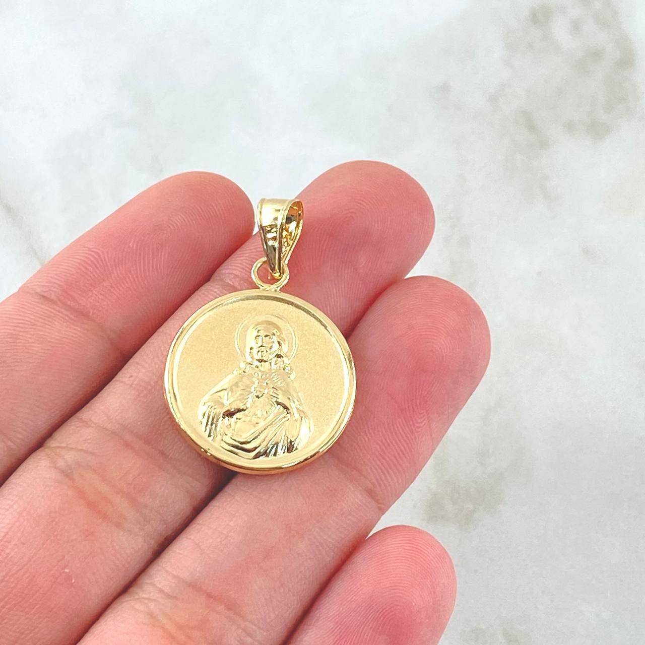 Pendant Virgin of Carmen and Sacred Heart 2.2gr / 3.1cm / 18K Yellow Gold