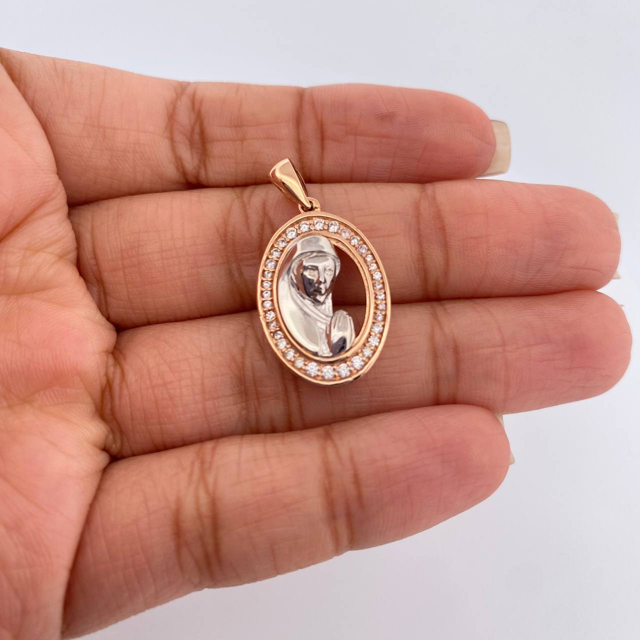Dije Virgen Maria 3.6gr / 1 in / Dos Oros Blanco Rosa 18K %