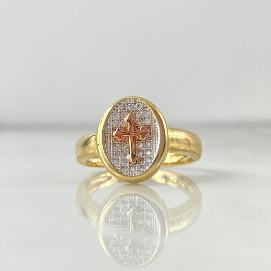 Cross Seal Ring 3.65gr / Size 6 3/4 / White Zircons Three Golds