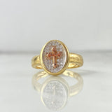 Cross Seal Ring 3.65gr / Size 6 3/4 / White Zircons Three Golds