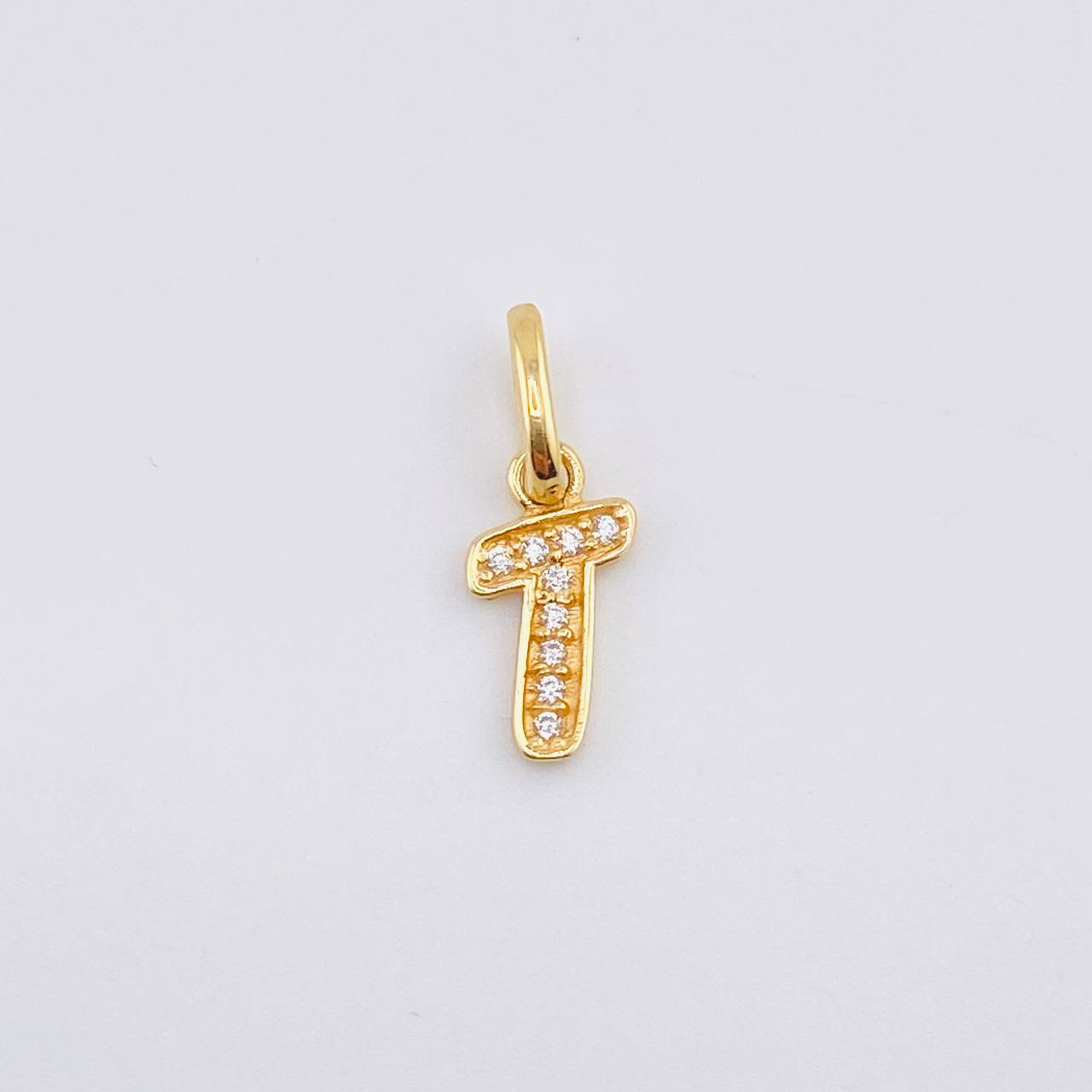 Pendant Letter T Silhouette 0.5gr / 1.5cm / White Zircons 18K Yellow Gold
