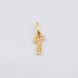 Pendant Letter T Silhouette 0.5gr / 1.5cm / White Zircons 18K Yellow Gold