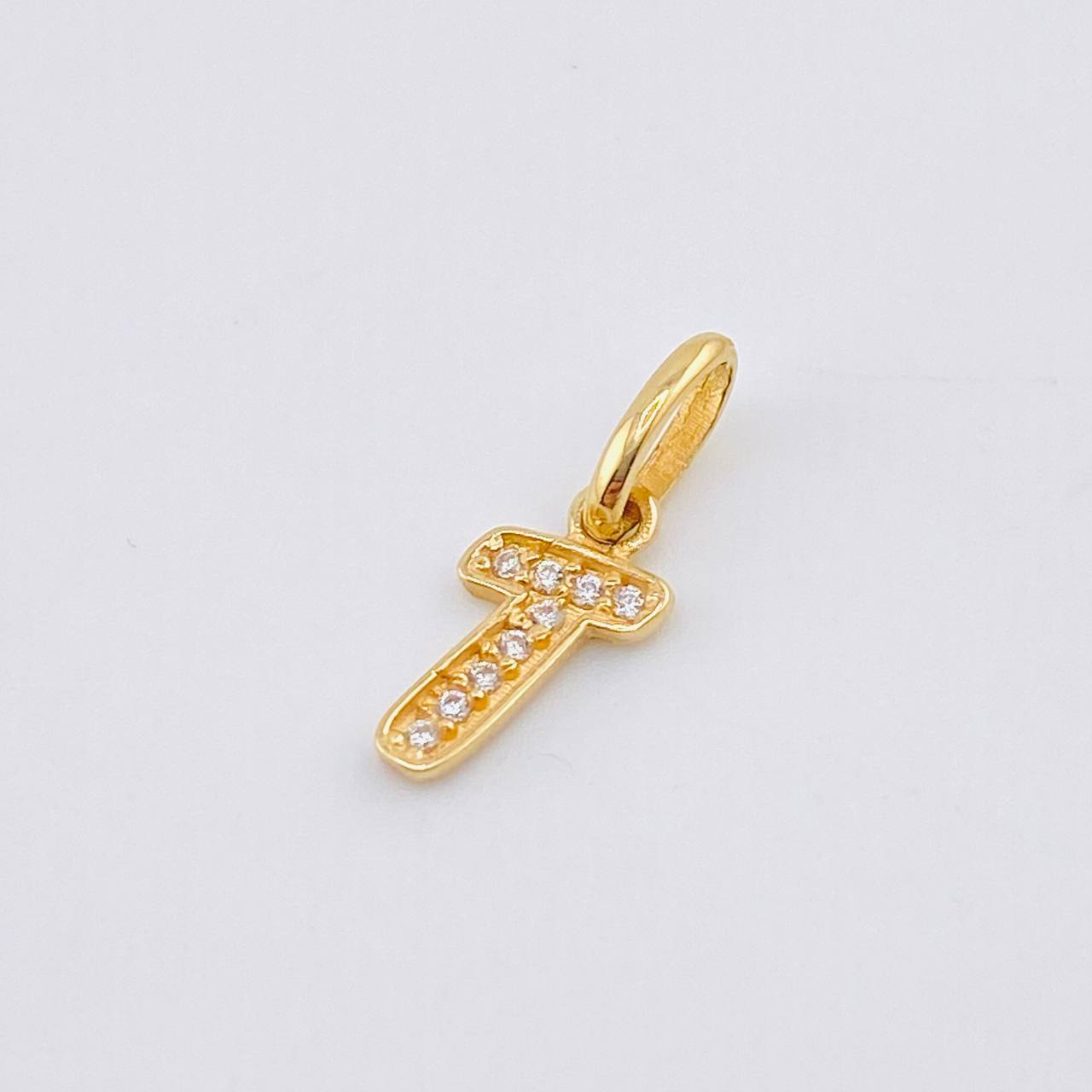 Pendant Letter T Silhouette 0.5gr / 1.5cm / White Zircons 18K Yellow Gold