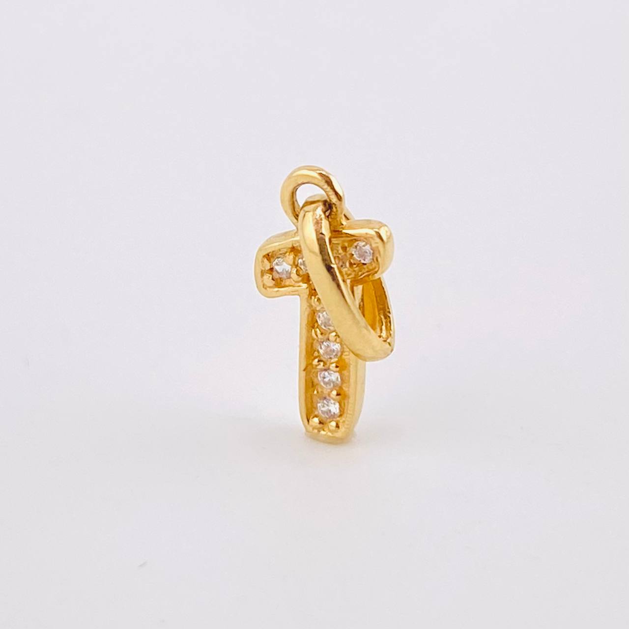 Pendant Letter T Silhouette 0.5gr / 1.5cm / White Zircons 18K Yellow Gold