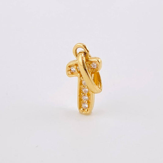 Pendant Letter T Silhouette 0.5gr / 1.5cm / White Zircons 18K Yellow Gold