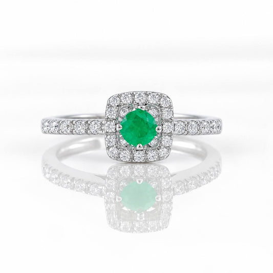 Anillo Halo Cuadrado Esmeralda 0.15pts 2.1g / T6 1/2 Plata 925