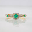 Square Halo Ring Emeralds 0.18pts Diamonds 20pts 1.65g / T6 1/2 Two-Tone Yellow White Gold 18K