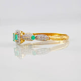 Square Halo Ring Emeralds 0.18pts Diamonds 20pts 1.65g / T6 1/2 Two-Tone Yellow White Gold 18K