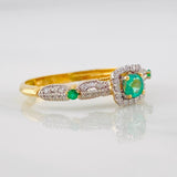 Square Halo Ring Emeralds 0.18pts Diamonds 20pts 1.65g / T6 1/2 Two-Tone Yellow White Gold 18K
