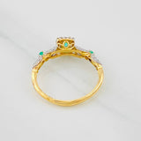 Square Halo Ring Emeralds 0.18pts Diamonds 20pts 1.65g / T6 1/2 Two-Tone Yellow White Gold 18K