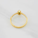 Anillo Halo Solitario Esmeralda 0.11pts Diamantes 0.13pts 2g / T7 1/2 Dos Oros Amarillo Blanco 18K