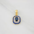 Pendant Halo Dense Sapphires 0.24pts Diamonds 0.12pts 1.75g / 3/4 in Two Golds Yellow White 18K