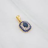 Pendant Halo Dense Sapphires 0.24pts Diamonds 0.12pts 1.75g / 3/4 in Two Golds Yellow White 18K