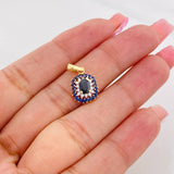Pendant Halo Dense Sapphires 0.24pts Diamonds 0.12pts 1.75g / 3/4 in Two Golds Yellow White 18K