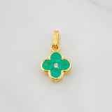 Pendant Flower Emeralds 0.45pts Diamond 0.02pts 0.9g / 1/2 in Yellow Gold 18K