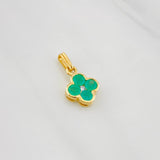 Pendant Flower Emeralds 0.45pts Diamond 0.02pts 0.9g / 1/2 in Yellow Gold 18K
