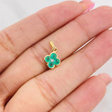 Pendant Flower Emeralds 0.45pts Diamond 0.02pts 0.9g / 1/2 in Yellow Gold 18K