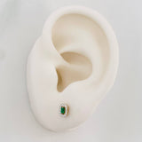Stud Earrings Square Halo Emeralds 0.08pts Diamonds 0.14pts 1.05g / in / 4.17mm Yellow Gold 18K