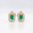 Stud Earrings Square Halo Emeralds 0.08pts Diamonds 0.14pts 1.05g / in / 4.17mm Yellow Gold 18K