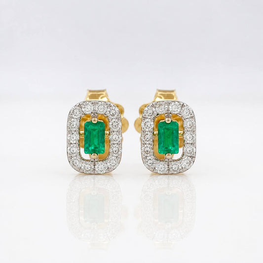 Topos Halo Cuadrado Esmeraldas 0.08pts Diamantes 0.14pts 1.05g / in / 4.17mm Oro Amarillo 18K