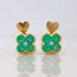 Stud Earrings Flower Emeralds 90pts Diamonds 0.04pts 2.85g / in / 7.46mm Yellow Gold 18K