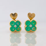 Stud Earrings Flower Emeralds 90pts Diamonds 0.04pts 2.85g / in / 7.46mm Yellow Gold 18K