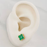 Stud Earrings Flower Emeralds 90pts Diamonds 0.04pts 2.85g / in / 7.46mm Yellow Gold 18K