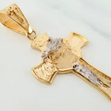 Dije Cruz Rostro Cristo 5.65 g / 1 3/4 in Dos Oros Amarillo Blanco 18K