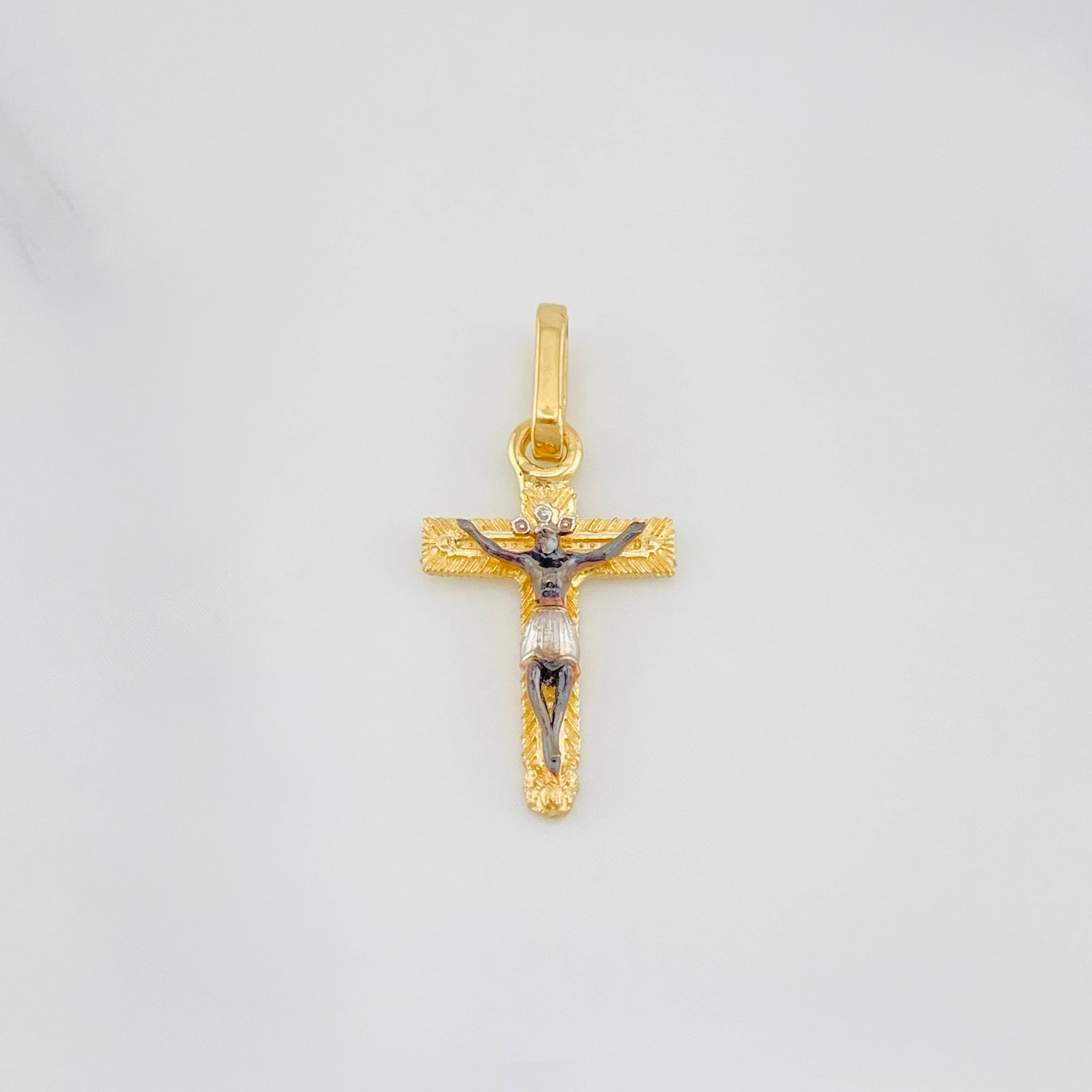 Dije Cruz Milagroso De Buga 0.95 g / 1 in Tres Oros Amarillo Blanco Negro 18K