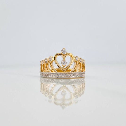 Anillo Corona Corazon 4.95 g / T6 3/4 Dos Oros Amarillo Blanco 18K