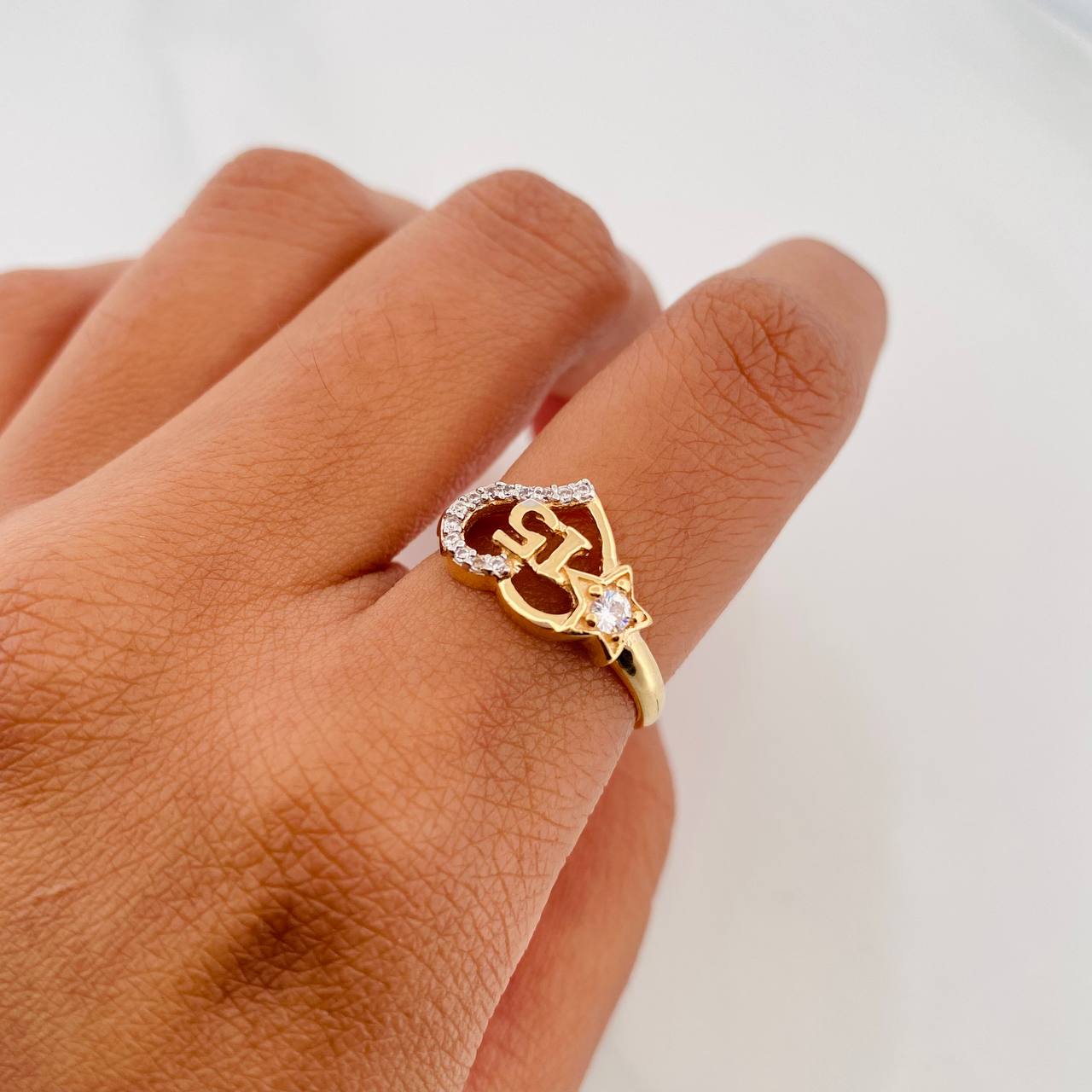 Heart and Star Ring 15S 2.75 g / T6 Two Yellow White Gold 18K