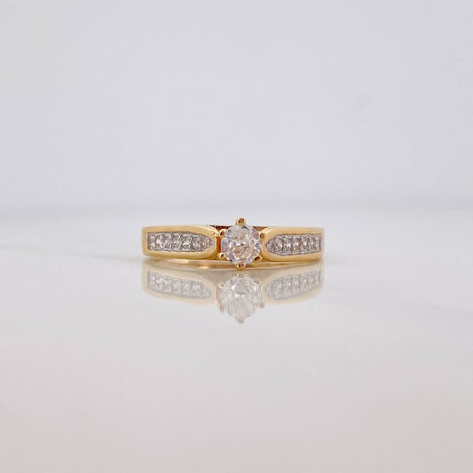 Double Line Solitaire Ring with Inlaid 3.15 g / T5 1/4 Two Yellow White Gold 18K