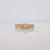 Double Line Solitaire Ring with Inlaid 3.15 g / T5 1/4 Two Yellow White Gold 18K