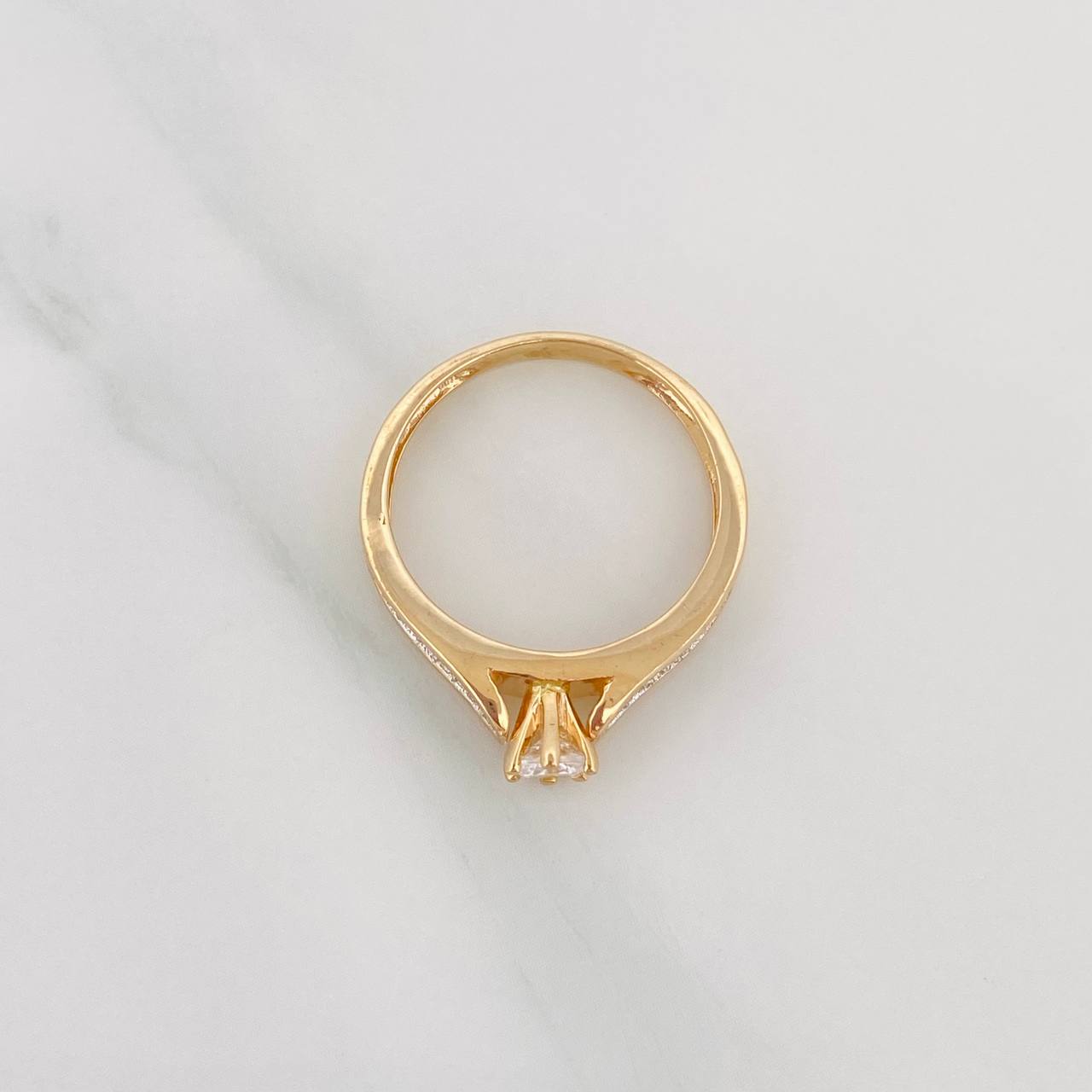 Double Line Solitaire Ring with Inlaid 3.15 g / T6 1/2 Two Yellow White Gold 18K