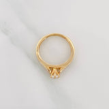 Double Line Solitaire Ring with Inlaid 3.15 g / T6 1/2 Two Yellow White Gold 18K