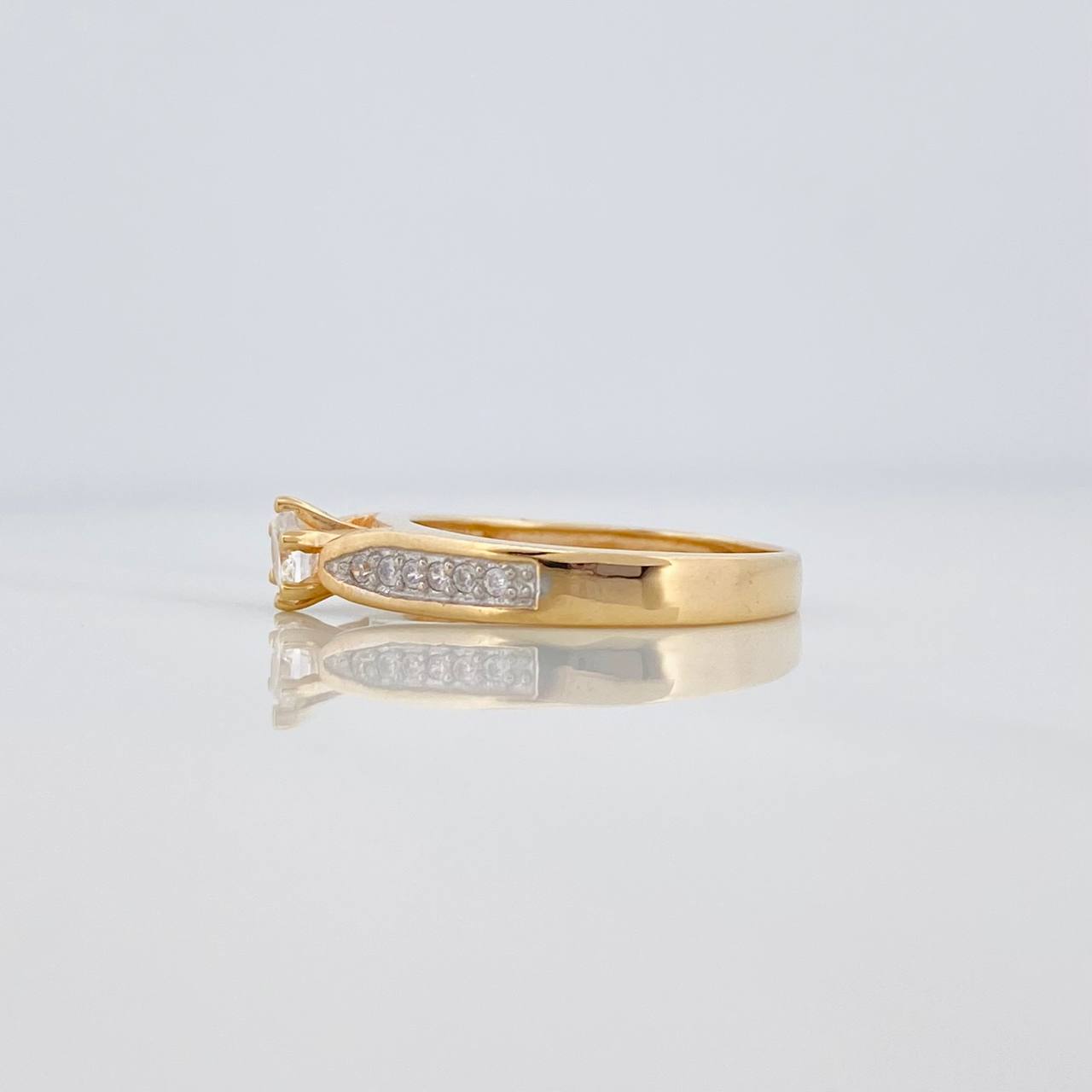 Double Line Solitaire Ring with Inlaid 3.15 g / T5 1/4 Two Yellow White Gold 18K