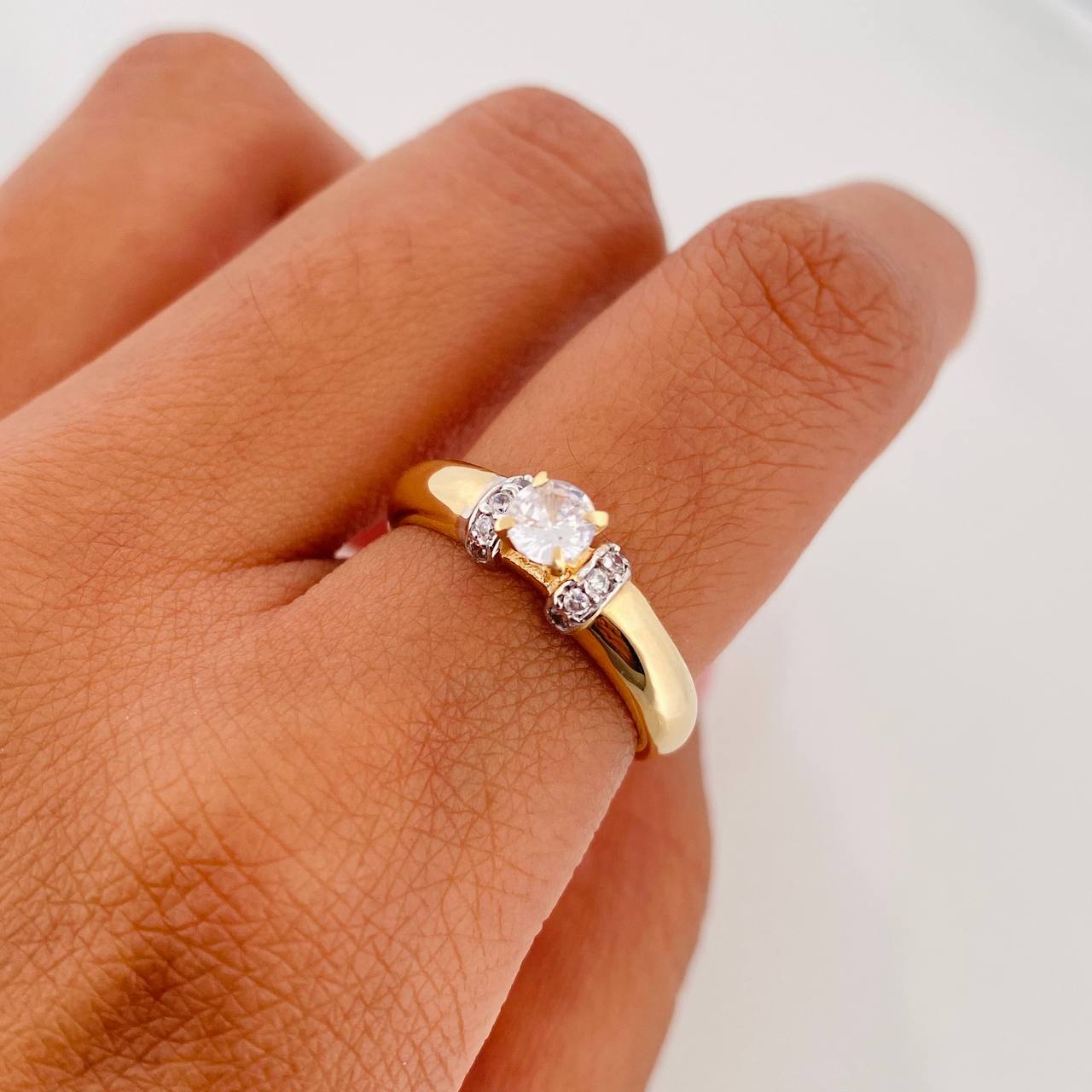 Solitaire Ring 2.6 g / T5 3/4 Two Yellow White Gold 18K